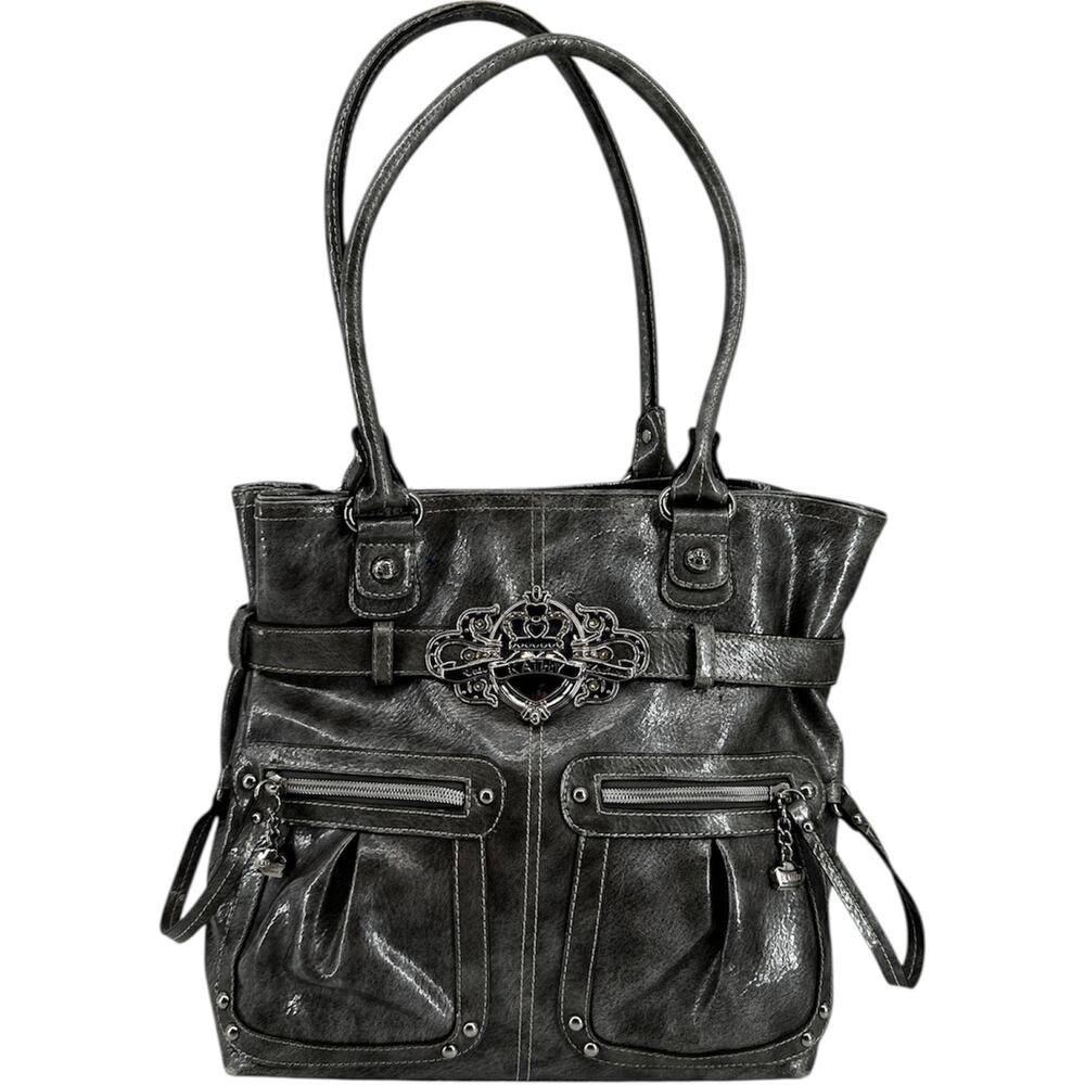 Vintage Kathy Van Zeeland Purse Y2K Handbag Faux Leather Goth Metallic Silver